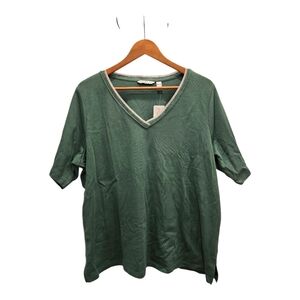 Stylish Green Cotton Top Glitter Vneck